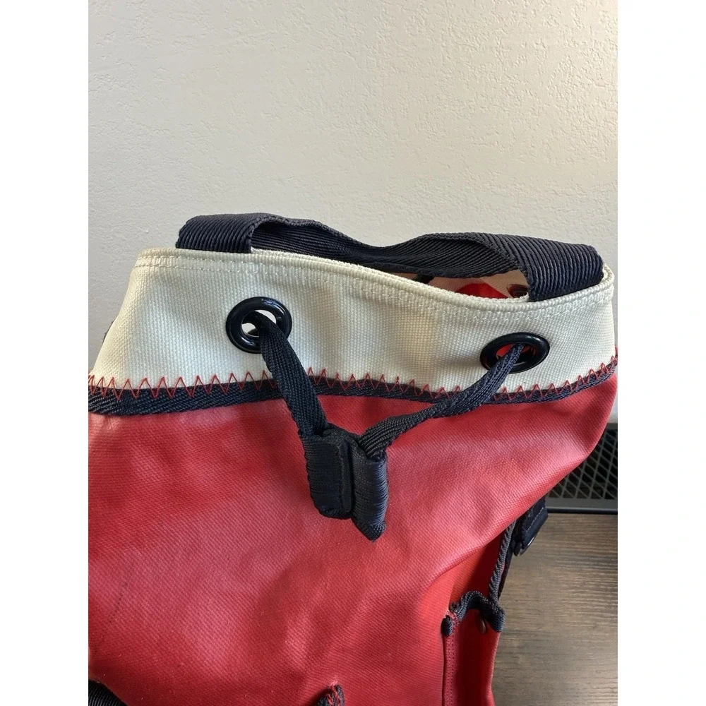 Vintage RARE Tommy Hilfiger Drawstring Backpack Red Navy Canvas Large Duffle Bag